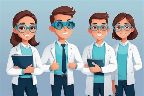 Estudiantes Que Usan Gafas De Laboratorio Con Diferentes Expresiones