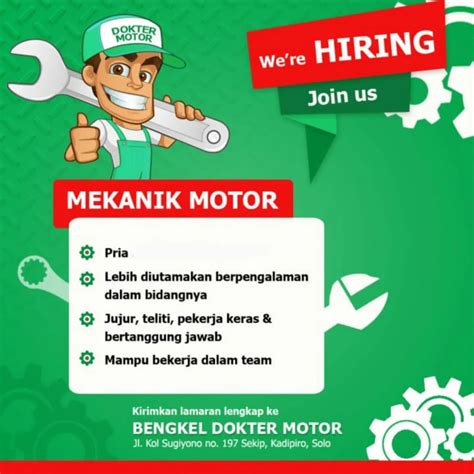 Lowongan Kerja Mei 2022 Mekanik Bengkel Dokter Motor INFO LOKER SOLO