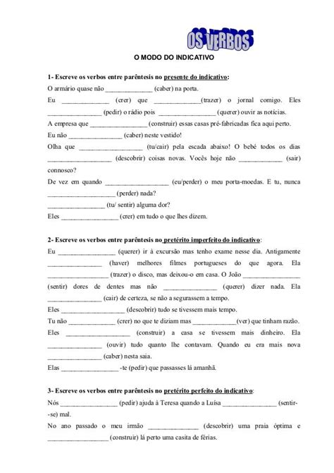 Exercícios Verbos Modo Indicativo