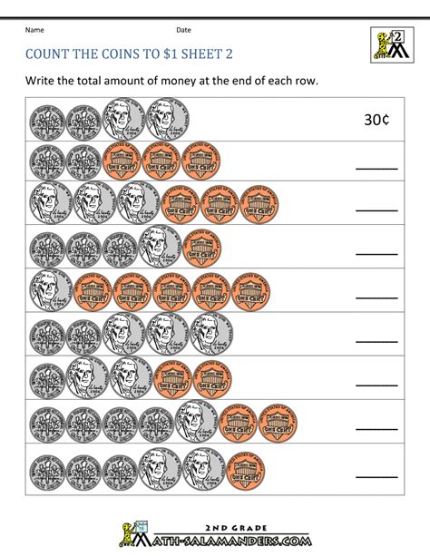 Math Coin Counting Worksheets For First Grade