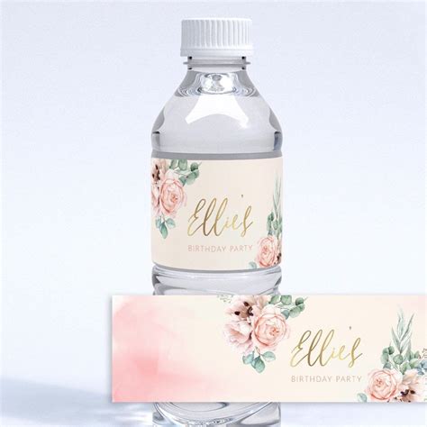 Blush Gold Floral Party Water Bottle Label Rosanna Print Bottle Labels Water Bottle Labels