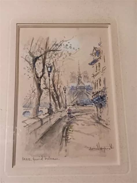 AQUARELLE ANCIENNE SIGNÉE Denis Verspecht Quai D orléans Notre Dame