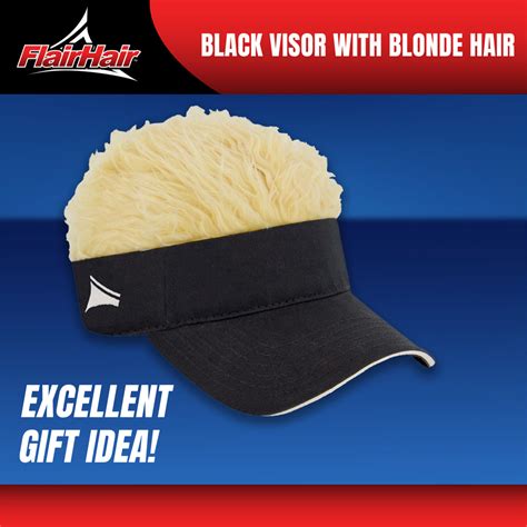 Flair Hair Sun Visor Cap With Fake Blonde Hair With Black Adjustable