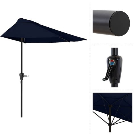 Pure Garden 9 Ft Steel Navy No Tilt Half Round Patio Umbrella 50 Lg1423