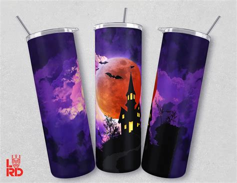 Halloween Castle 20oz Tumbler Wrap Halloween Sublimation Design Skinny Tumbler