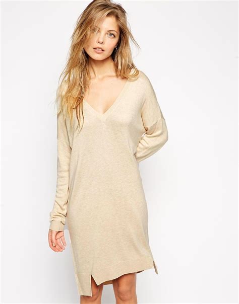 Asos Asos Jumper Dress With V Neck In Fine Knit At Asos Sweater