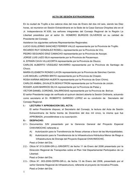 ACTA DE SESIÓN EXTRAORDINARIA En la ciudad de Trujillo a los