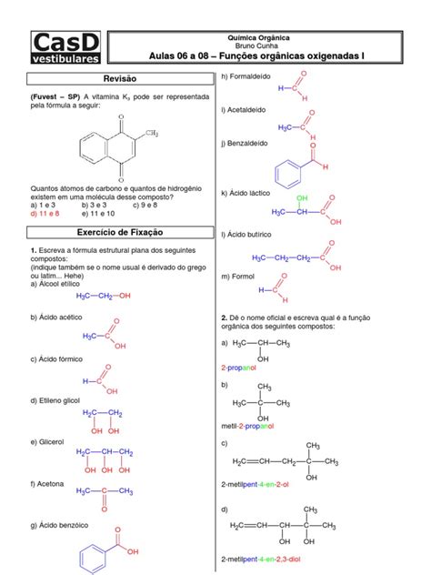 Química Orgânica Casd Aula06a08 Funções Orgânicas Oxigenadas I