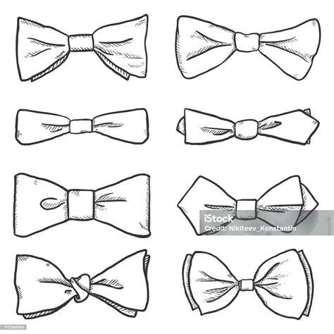 Vector Set Of Sketch Bowties Bow Ties Collection Stock Illustration