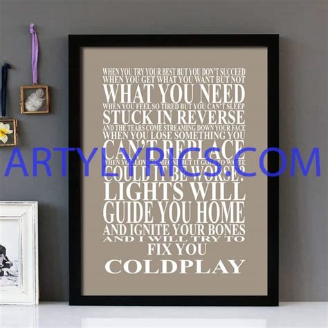 "Fix You" Coldplay - Framed Lyrics Wall Art Design