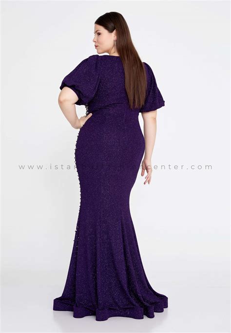 DONNA MIRANDA Short Sleeve Maxi Lycra Mermaid Plus Size Purple Evening