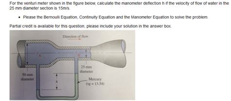 Solved For The Venturi Meter Shown In The Figure Below Chegg