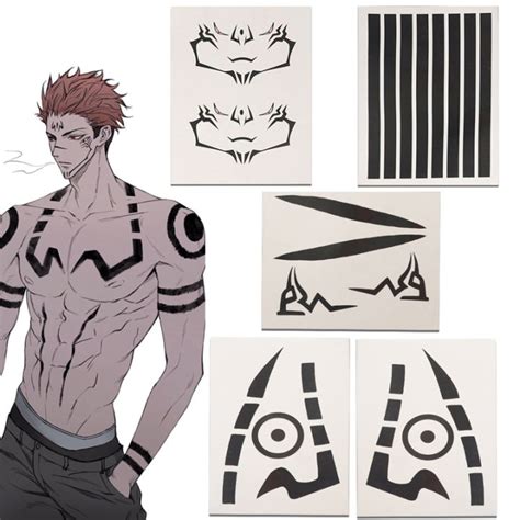 อะนเมะ Jujutsu Kaisen Ryomen Sukuna Full Body Tattoo คอสเพลยสตกเกอร