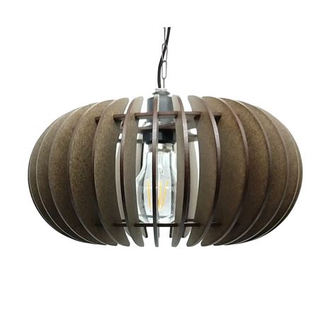 Lustre Lumin Ria Pendente De Madeira Mdf Mod Sophia Pq Reto Tabaco