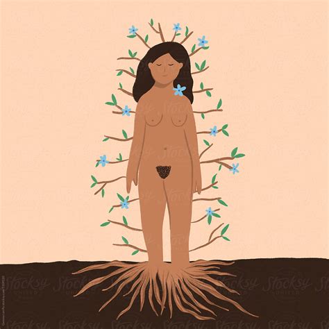 Naked Woman Blooming Rooted In The Earth Mother Earth Concept By