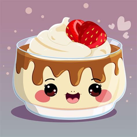 Pud N De Dibujos Animados Kawaii Con Fresa Encima Vector Premium