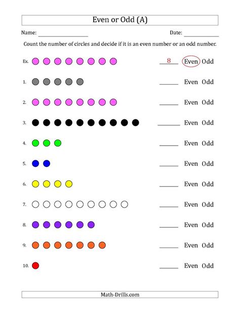 The Even Or Odd Numbers Of Circles Numbers 1 To 10 A Math Worksheet