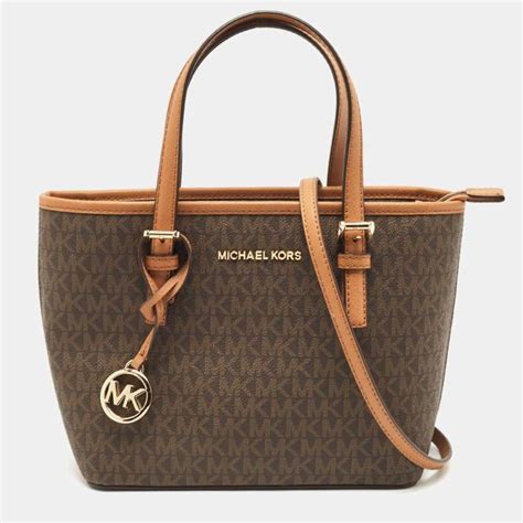 Michael Kors Brown Signature Coated Canvas And Leather Small Carryall