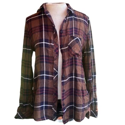 Beachlunchlounge Tops Beach Lunch Lounge Plaid Button Down Brown