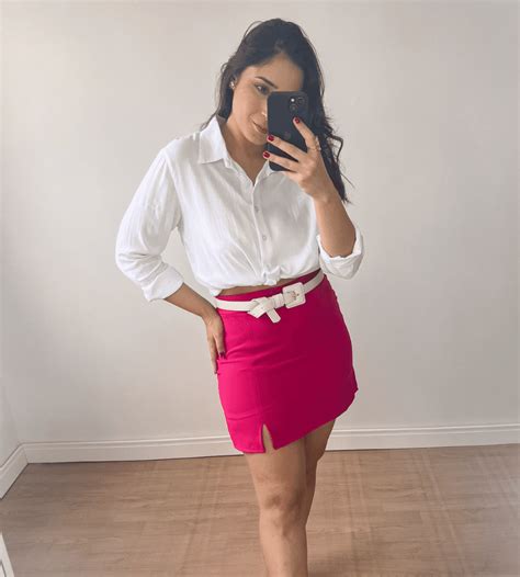 Short Saia Feminina Alfaiataria Zíper Latera Rosa