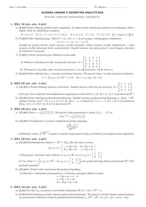 Lista Zadania Algebra Liniowa Z A A Lista Przestrzenie