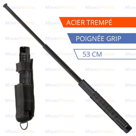 Matraque Pro T Lescopique Cm Noire Acier Tremp Poign E Grip Avec