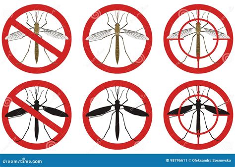 Stop Mosquito Signs A Set Of Insect Pest Control Signs Vector