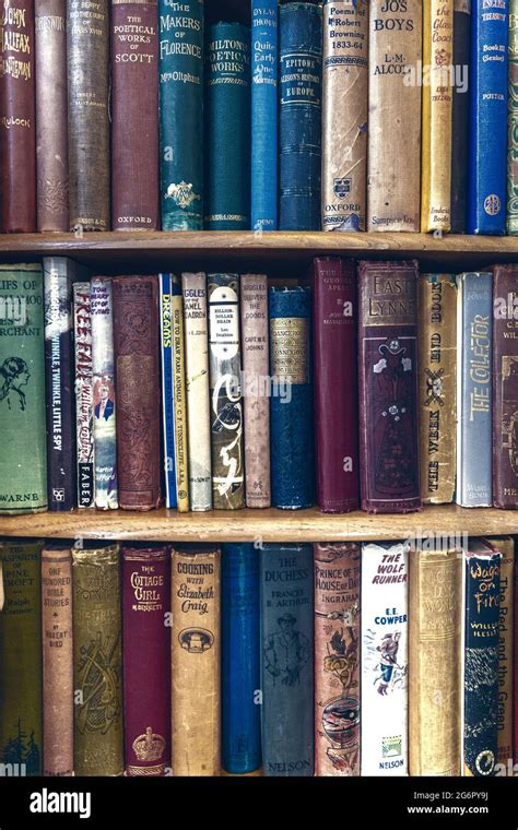 Old Books On Display On A Bookshelf At An Antique Shop Hampton Court