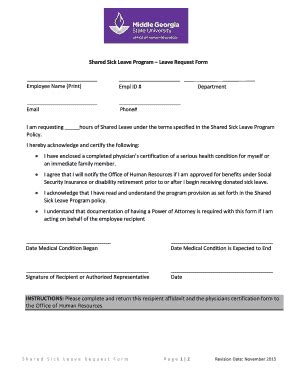 Fillable Online Shared Sick Leave Program Leave Request Bformb Employee