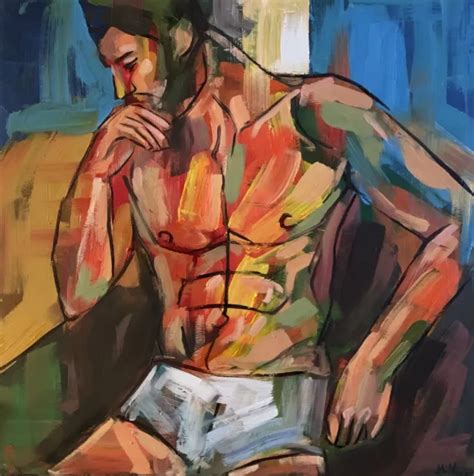 MAN NAKED PAINTING Male Nude Gay Erotic Art Colourful Wall Art Decor