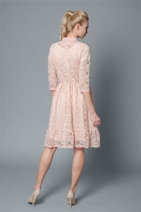 Blush Pink Midi Shirt Dress With Chiffon Collar And Cuffs Le Parole