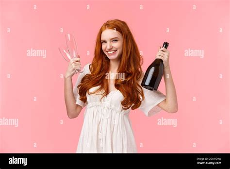 Sassy Good Looking Redhead Woman Celebrating With Girlfriends Having