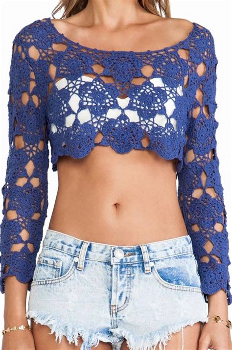 Crochet Crop Top Long Sleeve Top Lace Cheeky Festival Beach Etsy