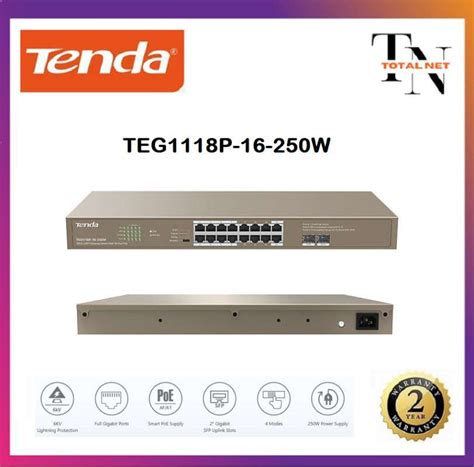 Jual Tenda Teg1118p 16 250w 16ge 2sfp Ethernet Switch With 16 Port Poe