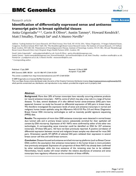 Pdf Identification Of Differentially Expressed Sense And Antisense