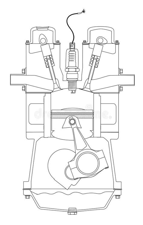 Outlind Drawing Petrol Engine on White Background Stock Vector - Illustration of crank, piston ...