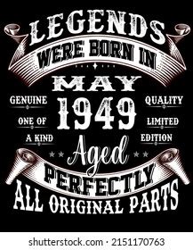 73rd Birthday Vintage Legends Born May Stock Illustration 2151170763