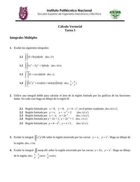 Pdf Cálculo Vectorial Tarea 5 Integrales Múltiples · Instituto