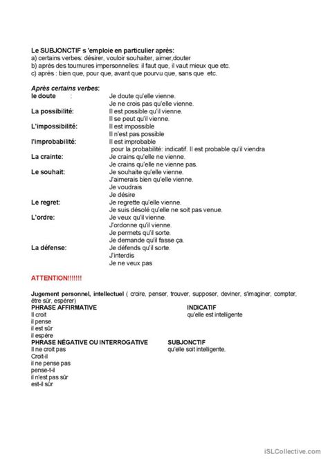 Subjonctif Guide De Grammaire Fran Ais Fle Fiches Pedagogiques Pdf Doc