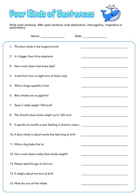 Four Types Of Sentences Worksheet