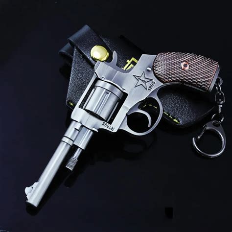 12cm PUBG Peripheral Gun Model R1895 Revolver Detachable Alloy Keychain