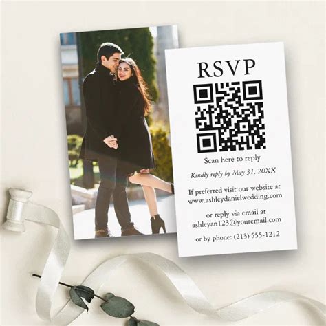 Wedding Minimalist Simple Photo QR RSVP Enclosure Card Zazzle