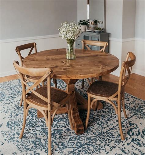 Solid Wood Rustic X Round Pedestal Farmhouse Dining Room Table — Penn Rustics