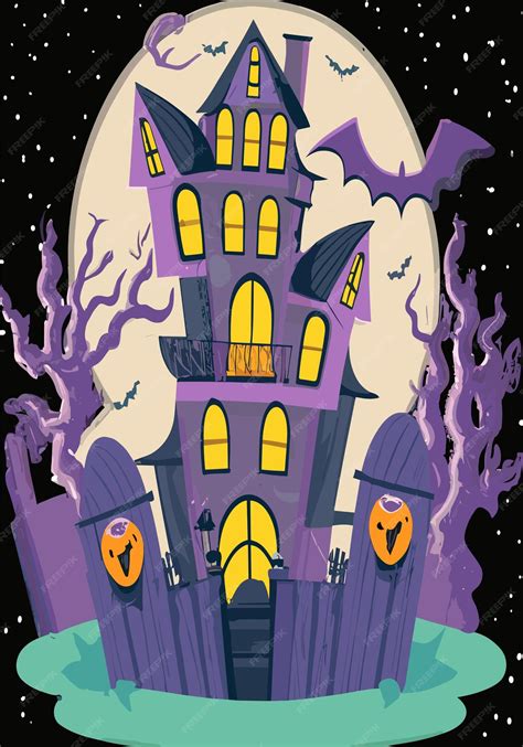 Premium Vector Halloween Haunted House 2d Vector Design