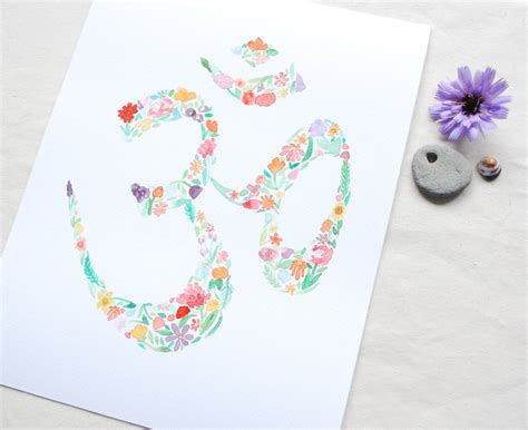 Om Sign Floral Watercolor Art Print | Etsy