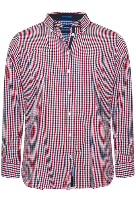 D555 Red And Navy Gingham Check Long Sleeve Shirt Extra Large Xl 2xl 3xl