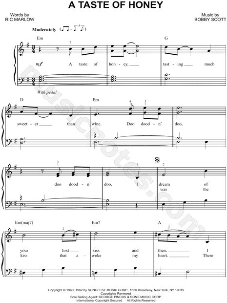 The Beatles A Taste Of Honey Sheet Music Easy Piano In E Minor