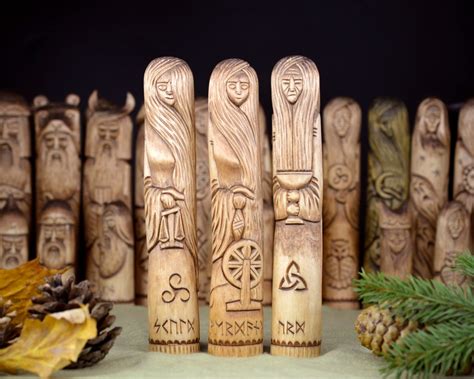 Set Of 3 Norns Goddess Wooden Linden Statue Wyrd Verdandi Etsy