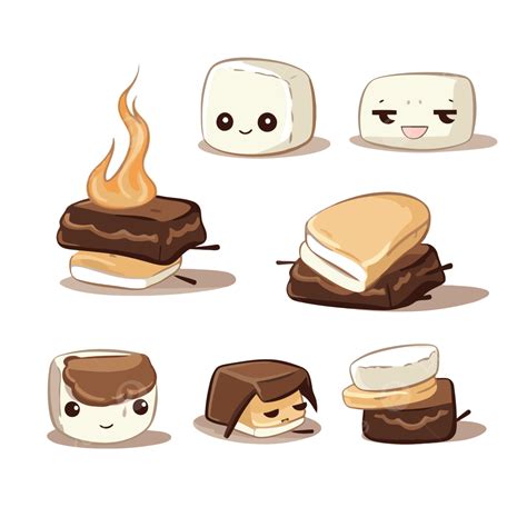 Smores Clipart Kawaii Smores Vektor Potret Set Karakter Kartun S Mores