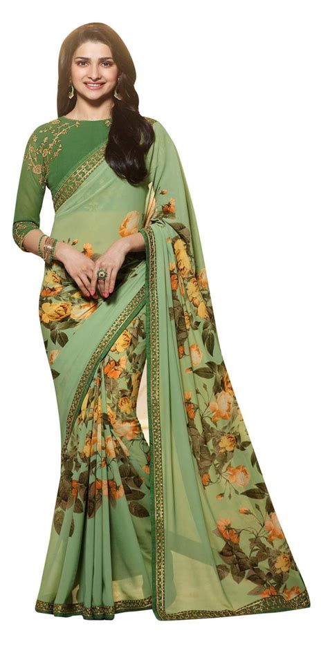 Elegant Floral Printed Embroidered Georgette Party Wear Sarees Etsy